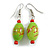 Lime Green/Red Oval Glass Bead Drop Earrings In Silver Tone - 50mm L - view 2