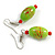Lime Green/Red Oval Glass Bead Drop Earrings In Silver Tone - 50mm L - view 4