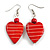 Romantic Red Wooden Heart Drop Earrings - 50mm Long - view 2