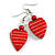 Romantic Red Wooden Heart Drop Earrings - 50mm Long - view 4