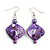 Purple Shell and Glass Bead Drop Earrings - 50mm Long - view 2