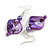 Purple Shell and Glass Bead Drop Earrings - 50mm Long - view 4