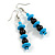 Light Blue/ Black Wood Glass Bead Drop Earrings in Silver Tone - 60mm Long - view 4