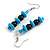 Light Blue/ Black Wood Glass Bead Drop Earrings in Silver Tone - 60mm Long - view 2