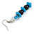 Light Blue/ Black Wood Glass Bead Drop Earrings in Silver Tone - 60mm Long - view 5