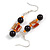 Orange/ Black Glass and Shell Bead Drop Earrings with Silver Tone Closure - 6cm Long - view 2