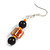 Orange/ Black Glass and Shell Bead Drop Earrings with Silver Tone Closure - 6cm Long - view 4