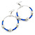 55mm White Faux Pearl and Blue Glass Bead Large Hoop Earrings in Silver Tone - 75mm Drop