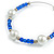 55mm White Faux Pearl and Blue Glass Bead Large Hoop Earrings in Silver Tone - 75mm Drop - view 5