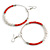 60mm Brick Red Glass and White Faux Pearl Bead Large Hoop Earrings in Silver Tone - 80mm L - view 5