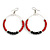 50mm Brick Red/ Black Glass Bead Hoop Earrings in Silver Tone - 70mmL - view 4