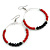 50mm Brick Red/ Black Glass Bead Hoop Earrings in Silver Tone - 70mmL
