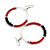 50mm Brick Red/ Black Glass Bead Hoop Earrings in Silver Tone - 70mmL - view 5