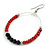 50mm Brick Red/ Black Glass Bead Hoop Earrings in Silver Tone - 70mmL - view 6