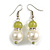 Faux Pearl Olive Green Bead with Crystal Ring Drop Earrings - 45mm Long - view 2