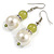 Faux Pearl Olive Green Bead with Crystal Ring Drop Earrings - 45mm Long - view 4