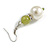 Faux Pearl Olive Green Bead with Crystal Ring Drop Earrings - 45mm Long - view 5