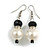 Faux Pearl Black Crystal Bead with Crystal Ring Drop Earrings - 45mm Long - view 2