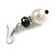 Faux Pearl Black Crystal Bead with Crystal Ring Drop Earrings - 45mm Long - view 5