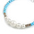 55mm Light Blue Glass Bead with White Faux Pearl Large Hoop Earrings in Silver Tone - 80mmL - view 6