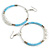 55mm Light Blue Glass Bead with White Faux Pearl Large Hoop Earrings in Silver Tone - 80mmL - view 4