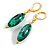 Green/White/Black Oval Glass Bead Drop Earrings In Gold Tone - 45mm L - view 2