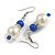 Faux Pearl Blue Ceramic Bead with Crystal Ring Drop Earrings - 45mm Long - view 2