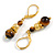 Delicate Tiger Eye Beaded Drop Earrings in Gold Tone - 40mm Long
