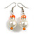 Faux Pearl Orange Crystal Bead with Crystal Ring Drop Earrings - 45mm Long - view 2