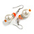 Faux Pearl Orange Crystal Bead with Crystal Ring Drop Earrings - 45mm Long
