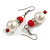 Faux Pearl Red Ceramic Bead with Crystal Ring Drop Earrings - 45mm Long - view 2
