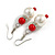 Faux Pearl Red Ceramic Bead with Crystal Ring Drop Earrings - 45mm Long - view 5