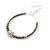 50mm Large Hematite Coloured Glass Bead with Crystal Ball Hoop Earrings in Silver Tone - 75mm Drop - view 5