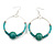 50mm Teal Glass and Wood Bead Large Hoop Earrings in Silver Tone - 75mm Drop - view 5