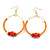 50mm Orange Glass and Wooden Bead Hoop Earrings in Gold Tone - 75mm Drop - view 6