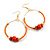 50mm Orange Glass and Wooden Bead Hoop Earrings in Gold Tone - 75mm Drop