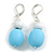 Light Blue/ White Wood/ Resin Bead Drop Earrings In Silver Tone - 50mm Drop - view 2
