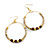 50mm Antique White Glass and Brown Ceramic Bead Large Hoop Earrings in Gold Tone - 70mm Drop - view 7