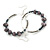 50mm Large Grey Glass and Stone Bead Hoop Earrings in Silver Tone - 75mm Drop - view 5