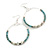 50mm Dusty Blue Glass and Ceramic Bead Large Hoop Earrings in Silver Tone - 75mm Drop