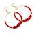 55mm Large Red Glass/ Wood Bead Hoop Earrings In Gold Tone Metal - 80mm Drop - view 7