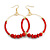 55mm Large Red Glass/ Wood Bead Hoop Earrings In Gold Tone Metal - 80mm Drop - view 8