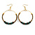 50mm Large Green Ceramic, Brown Wooden, Bronze Glass Bead Hoop Earrings in Gold Tone - 75mm Drop - view 6