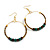 50mm Large Green Ceramic, Brown Wooden, Bronze Glass Bead Hoop Earrings in Gold Tone - 75mm Drop - view 7