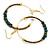 50mm Large Green Ceramic, Brown Wooden, Bronze Glass Bead Hoop Earrings in Gold Tone - 75mm Drop - view 2