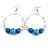 55mm White/ Blue Glass and Graduated Wooden Bead Large Hoop Earrings In Silver Tone - 80mm Drop - view 6