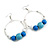 55mm White/ Blue Glass and Graduated Wooden Bead Large Hoop Earrings In Silver Tone - 80mm Drop - view 7