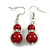 Dark Red Double Ceramic Bead with Crystal Ring Drop Earrings in Silver Tone - 40mm Long - view 2