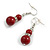 Dark Red Double Ceramic Bead with Crystal Ring Drop Earrings in Silver Tone - 40mm Long - view 4