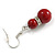 Dark Red Double Ceramic Bead with Crystal Ring Drop Earrings in Silver Tone - 40mm Long - view 5